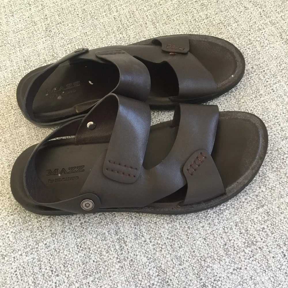 Mazz Men's Brown Leather Adjustable Slide Sandals